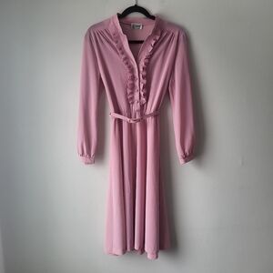 D'Allaird's Vintage-Inspired Dusty Rose Ruffle Front Midi Dress